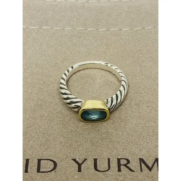 David Yurman BLUE TOPAZ Noblesse Ring, 925 Sterling Silver, 18K 750 Gold, 6.75 - Picture 6 of 12
